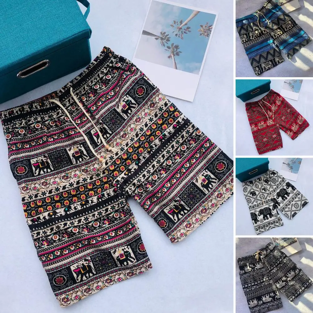 Beach Shorts for Women Men Summer Boho Festival Elephant Pattern Short Pants Baggy Bohemian Travel Clothes