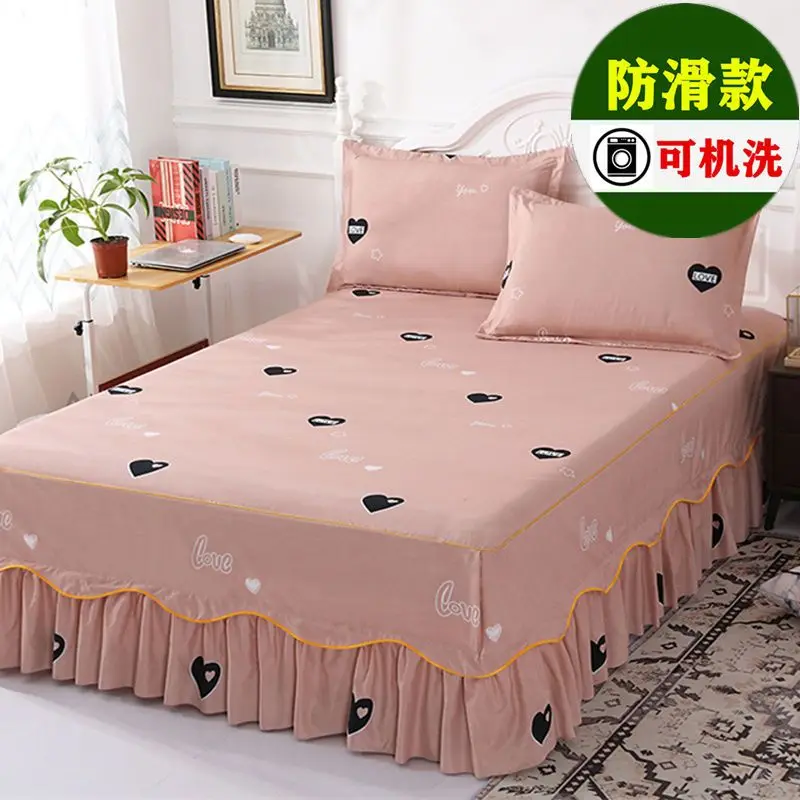 Bed Skirt Cotton Bedspread Set Embroidery Bed Dress Pillow Cases 3 Pieces/Set for King/Queen Double 1.2/1.5/1.8/2M Sheet Cover