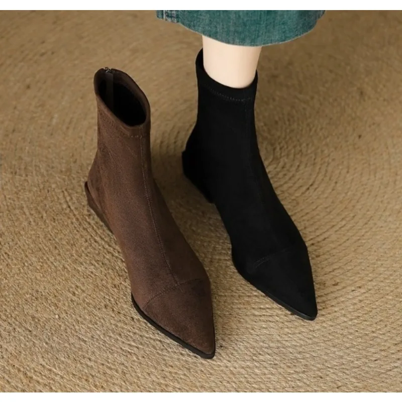 

Autumn Vintage Suede Women Ankle Boots Ladies Concise Pointed Toe Thick Heel Short Botas Zapatos De Mujer