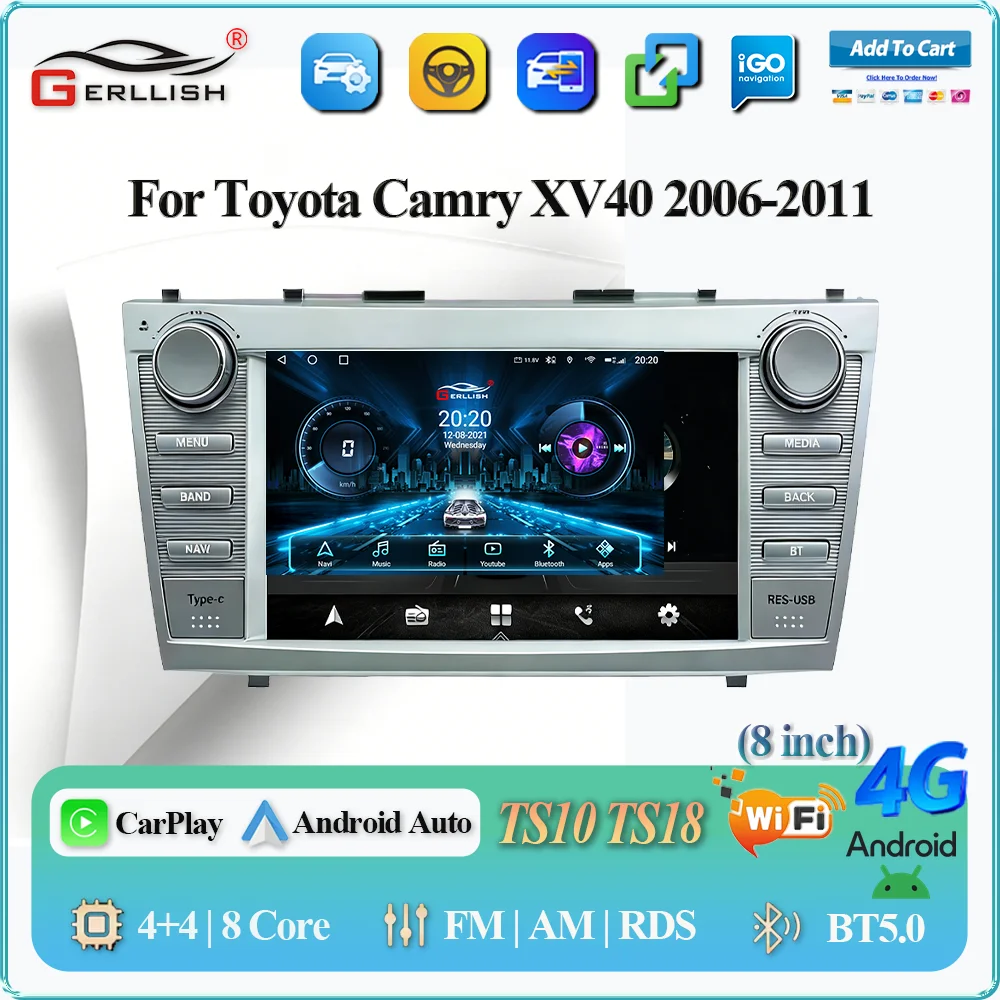 

8 Inch HD Touch Screen Car Radio for Toyota Camry XV40 Auto Stereo with CarPlay GPS Navigation Compatible with 2006-2011 Models