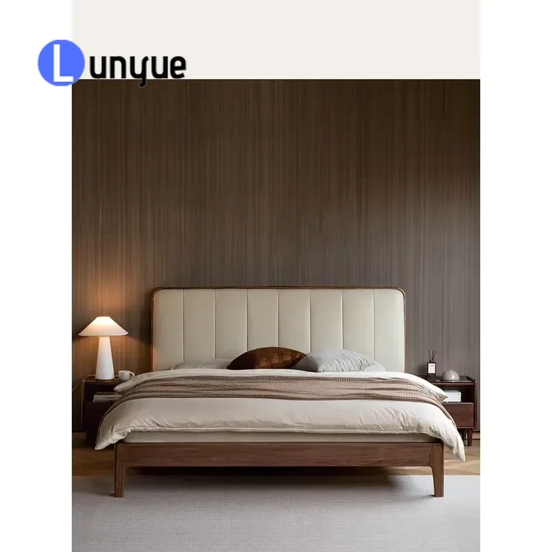 Modern Simple Solid Oak Wood Double Bed Soft Upholstered Frame Eco Friendly Durable Comfortable Customizable Size for Bedroom