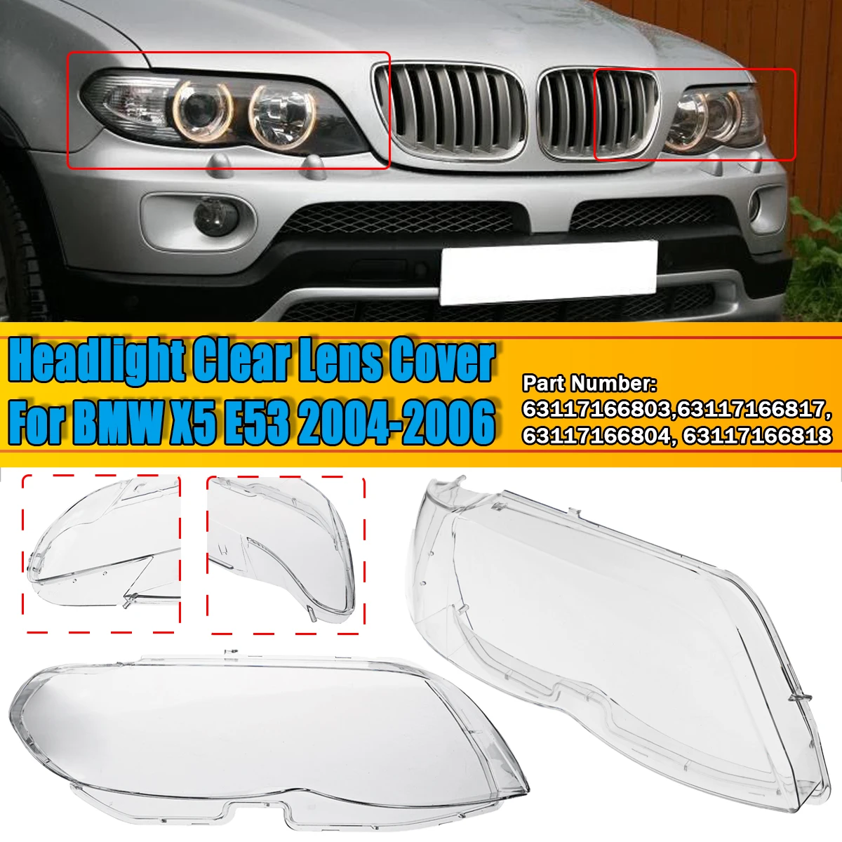 

Left/Right Car Headlight Lens Cover Lampshade Shell For BMW X5 E53 2004 2005 2006 Headlamp Clear Cover Lampcover Lens Cover