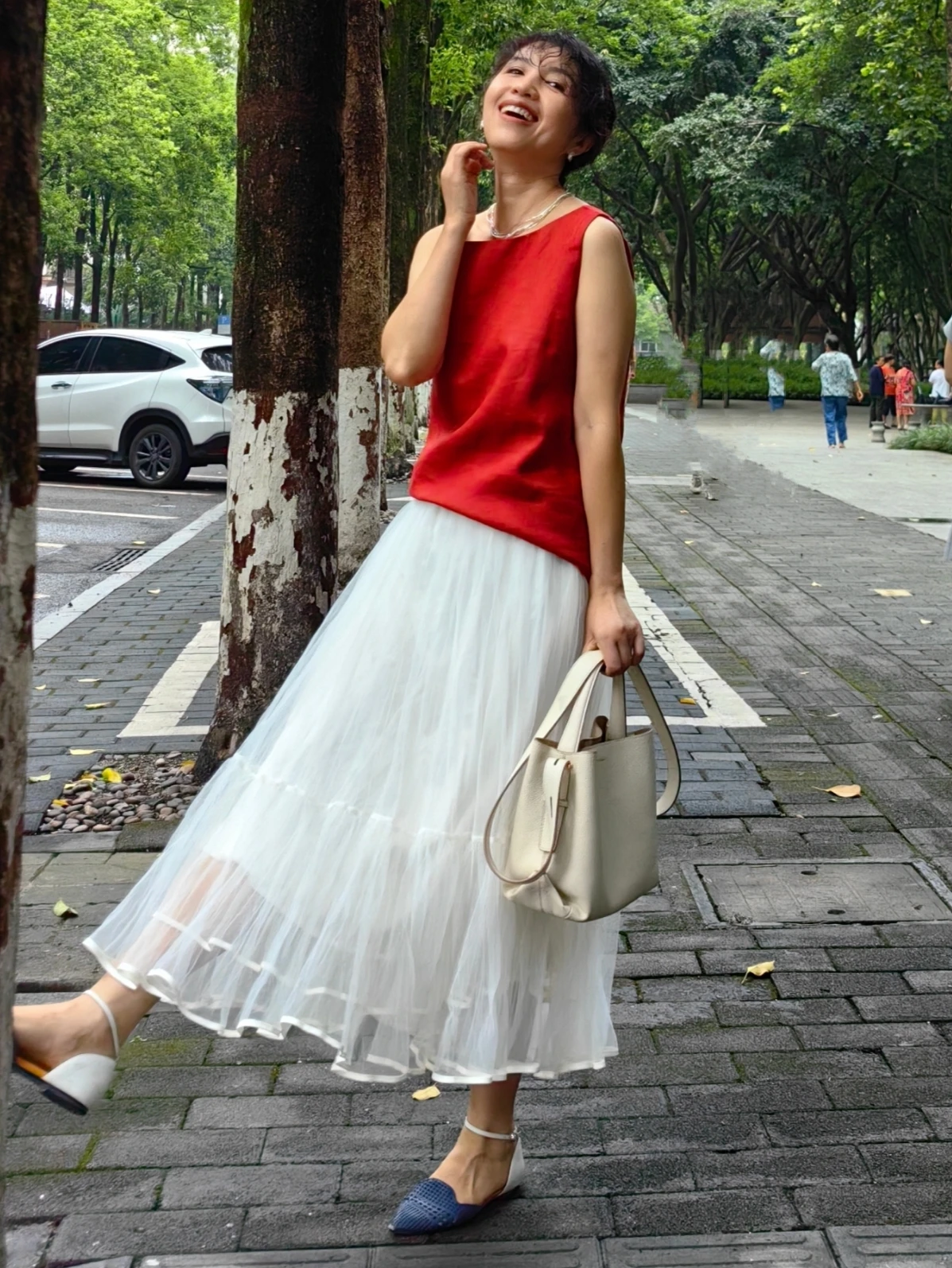 

Льняной жилет с узлами из плотного материала, красный, с белой тюлевой юбкой, высококачественный, для повседневной носки, однотонный, лето 2024