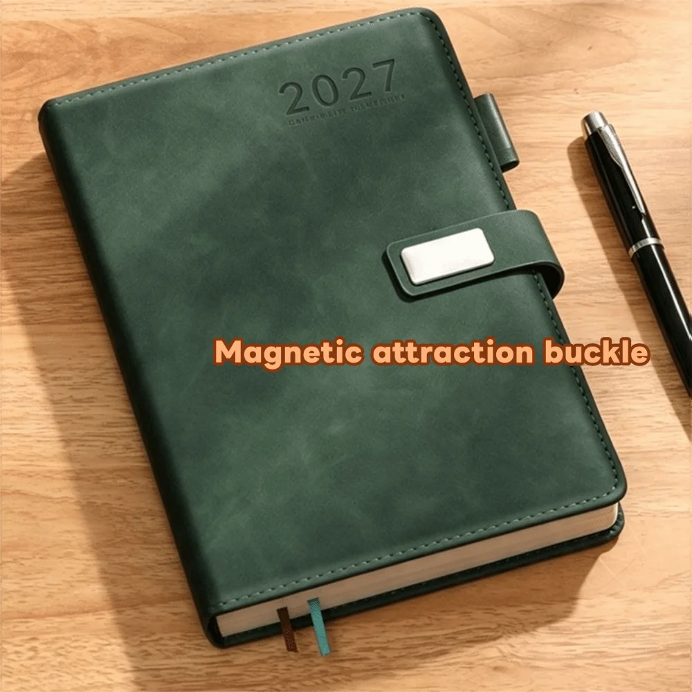 PU Leather Cover 2027 Schedule Planner Notepad Thick Paper Wear-resistant Agenda Planning Notebook with Bookmark and Pen Loop A5