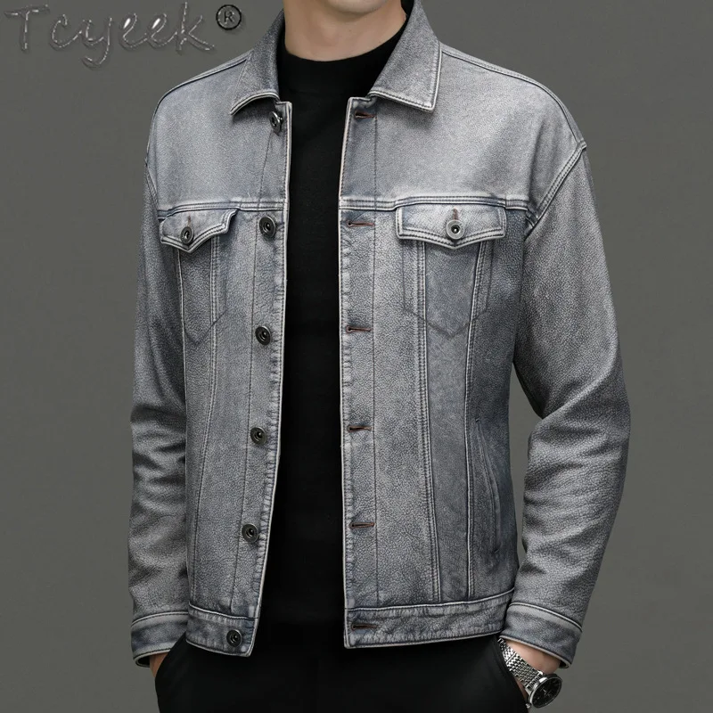 Tcyeek Genuine Leather Jacket Men Clothes Real Cowhide Leather Coat Casual Spring Autumn Mens Jackets Jaqueta De Couro 2025