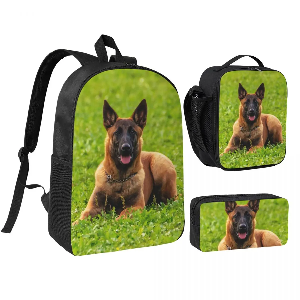 Belgian Shepherd Dog Malinois Backpack Boys Girls BookBag School Bag Shoulder Bags 3ps Insulated Lunch Bag Pencil Case