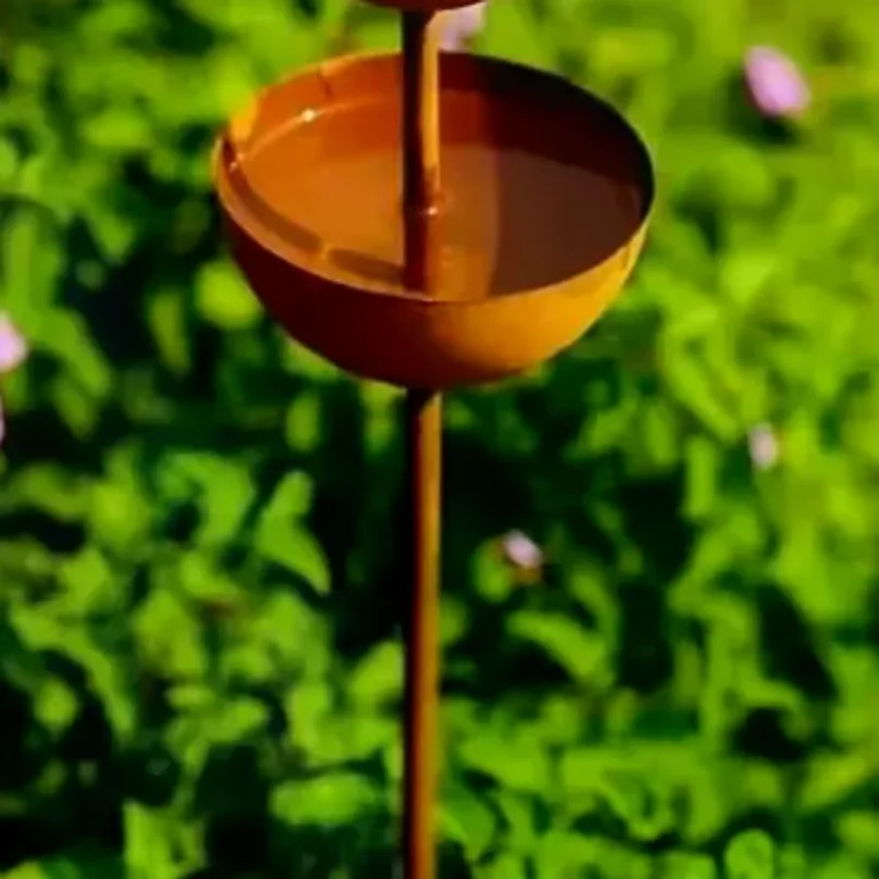 Plant Support Metal Garden Ornament,Garden Stake With 3-Tiered Water Bowls, Bee Bird Water Feeder Bath, Outdoor Yard Patio Decor