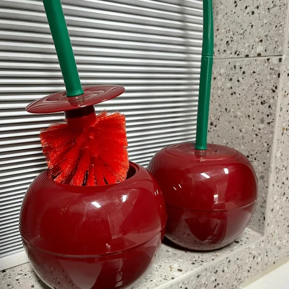 Cherry Shaped Toilet Brush Set, Long Handle, Bathroom Corner Cleaning Brush, Lavatory Toilet Brush Holder Set, Bathroom Cleaning