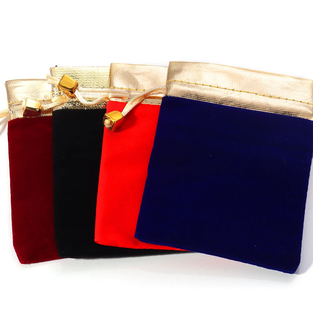 5-10 buah/lot tas tali beludru warna emas memangkas kantung multi-ukuran untuk penyimpanan perhiasan pesta pernikahan tas hadiah portabel