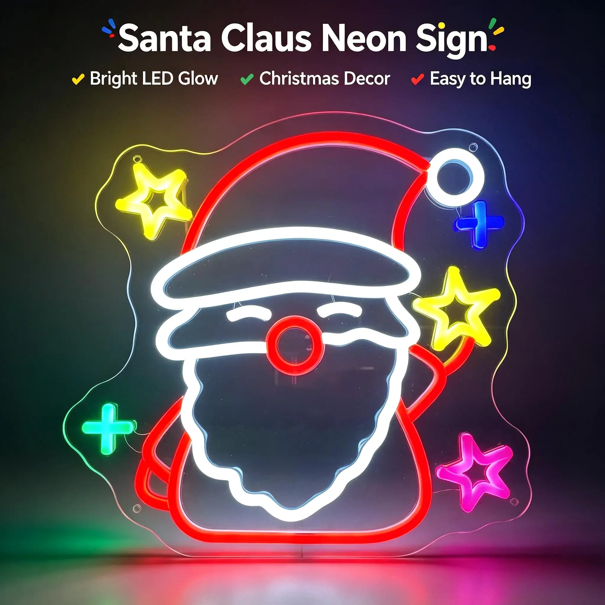 Santa Claus With Stars Neon Sign Usb Dimmable Led Light For Home Xmas Party Kids Room Cute Festive Art Scene Decor Gift Supplies
