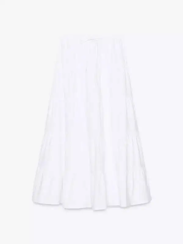 Spring Summer 2025 Women's White Puffy Cake Skirt Long Layered Splicing Skirts High Waist Cotton Baking Dres