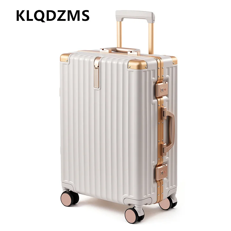 KLQDZMS Koffer auf Rollen, Trolley-Koffer mit Aluminiumrahmen, 20 Zoll, 22 Zoll, 24 Zoll, 26 Zoll, ABS+PC-Boardingbox, Damen-Gepäck mit großem Fassungsvermögen