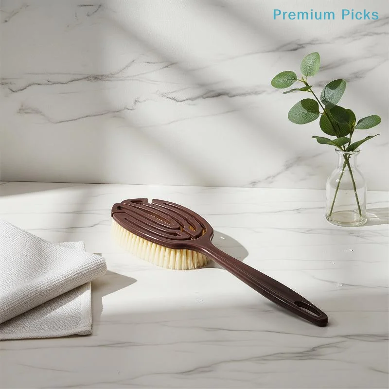 portable1Pcs Body Massage Brush 2 In 1 Long Handle Back Scrubber Natural Coconut Bristle Wet Dry Bath Brush