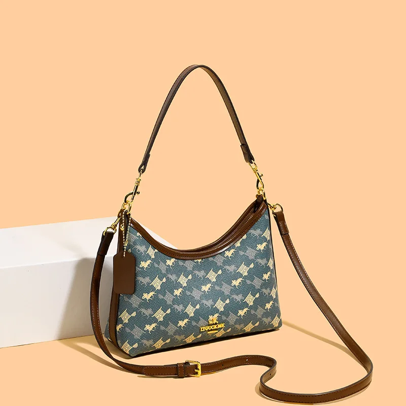 

Fashionable Floral Print French Style Shoulder Bag Large Capacity Women's Handbag PU Material Retro Shoulder Crossbody Bag