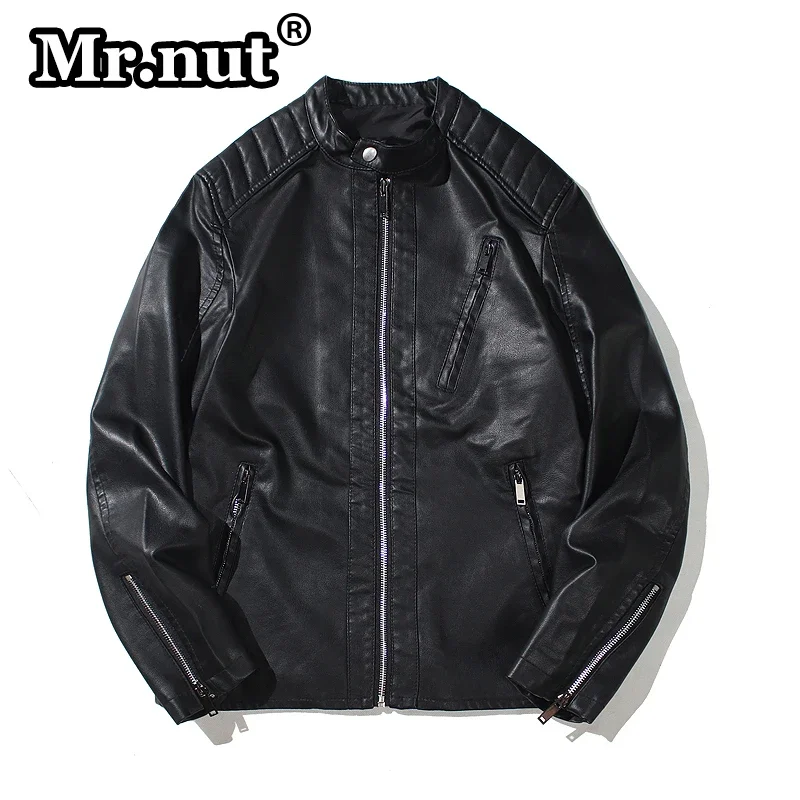 

Mr.nut Motorcycle Jacket Man Autumn Winter Men's Soft Faux Leather Aviator Biker Jackets Black White PU Waterproof Bomber Coat