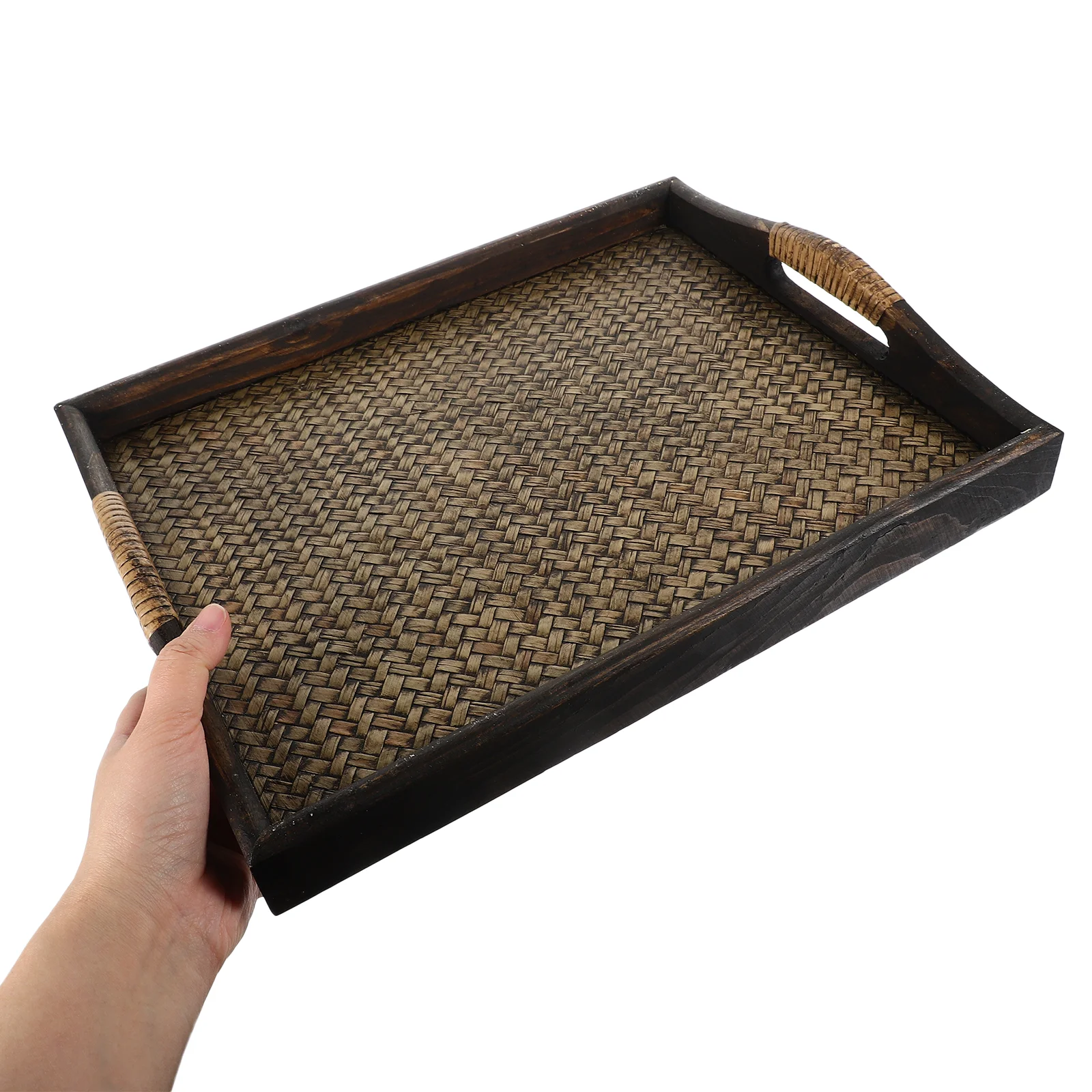 Bandeja de madera para servir comida, espejo Rectangular para cafetería rectangular de estilo tailandés