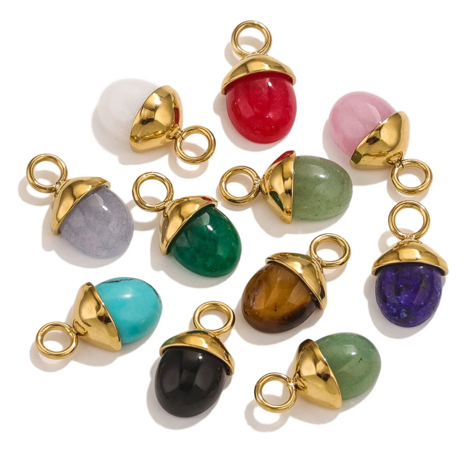 1 Piece 304 Stainless Steel & Gemstone Charms 18K Gold Plated Acorn Small Pendant for DIY Necklace Jewelry 16mm x 9mm