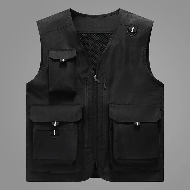 2024 Men's Vest Multi-Pocket Thin Trend Mesh Breathable Detachable Waistcoat Outdoor Mountaineering Fishing Casual Vest Male