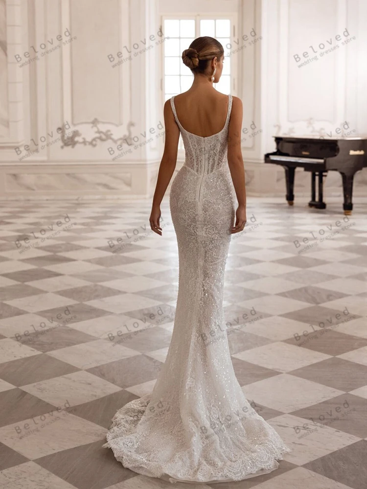 Exquisite Brautkleider, Spitze, Brautkleider, ärmellos, rückenfrei, Roben, glamourös, Sweep-Zug, Vestidos de Novia, maßgeschneidert