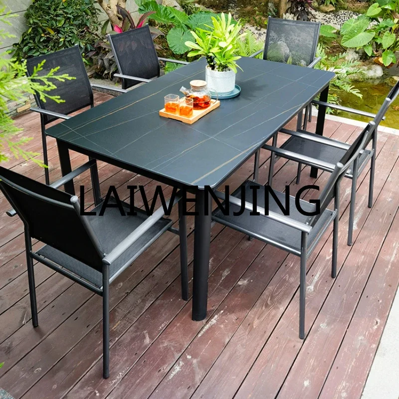 6 Outdoor outside Terrace Outdoor Plastic Wood Leisure Stone Plate Long Table