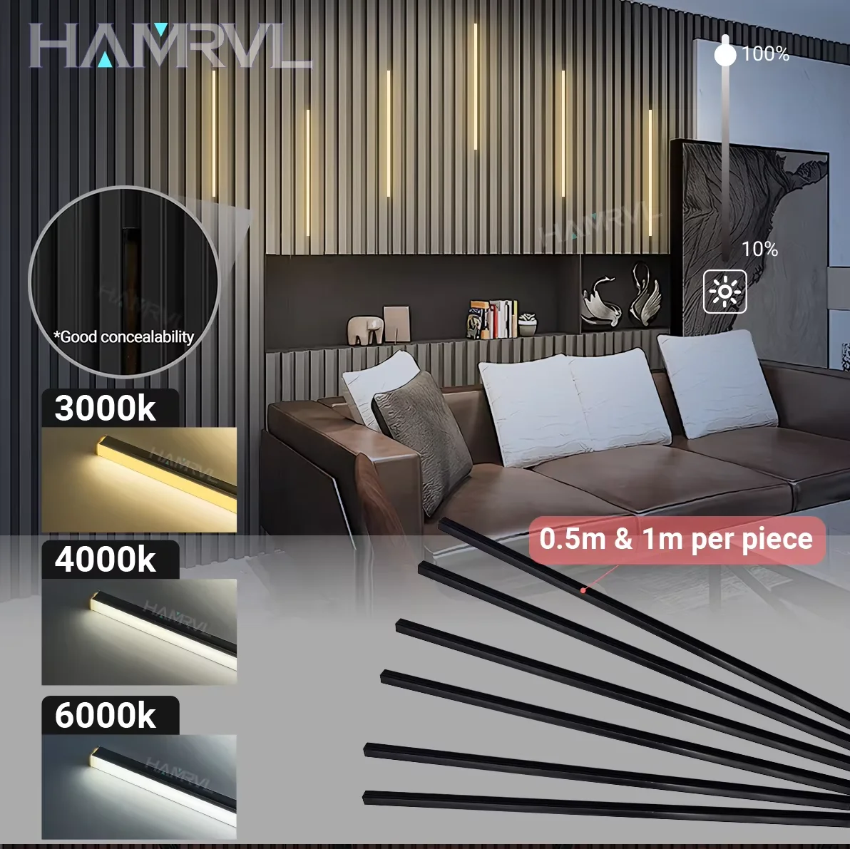 LED Recessed Lighting Bar led Strip Light for Decor Wood Slat Wall Panel in Parallel Cabinet Wardrobe Touch Sensor Self-Adhesive