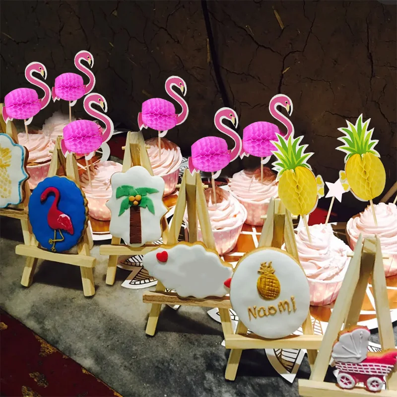 20pcs/pack Honeycomb Flamingo Pineapple Cake Topper for Summer Flamingo Pool Wedding Birthday Party Cake Insert Decor Supplies