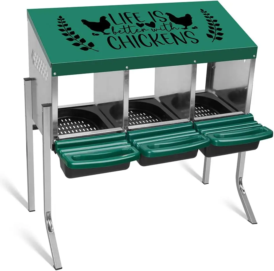 

3-Hole Chicken Nesting Box with Perch for 3-12 Chickens - Durable Brooder Coop