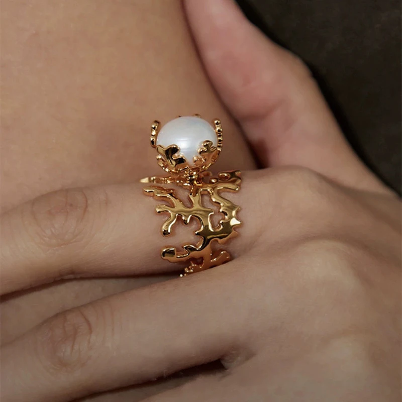 Coral Tree Baroque Pearl Vintage Classic Ring for women