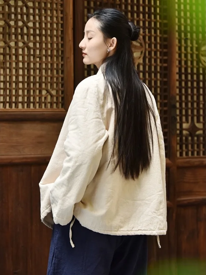 Neue chinesische Sle Damen-Teekleidung, warm, mit Fce gefüttert, Jaet-Gürtel, Zen-Meditationsrobe, Baumwollmantel, verbesserte Laienbruder...