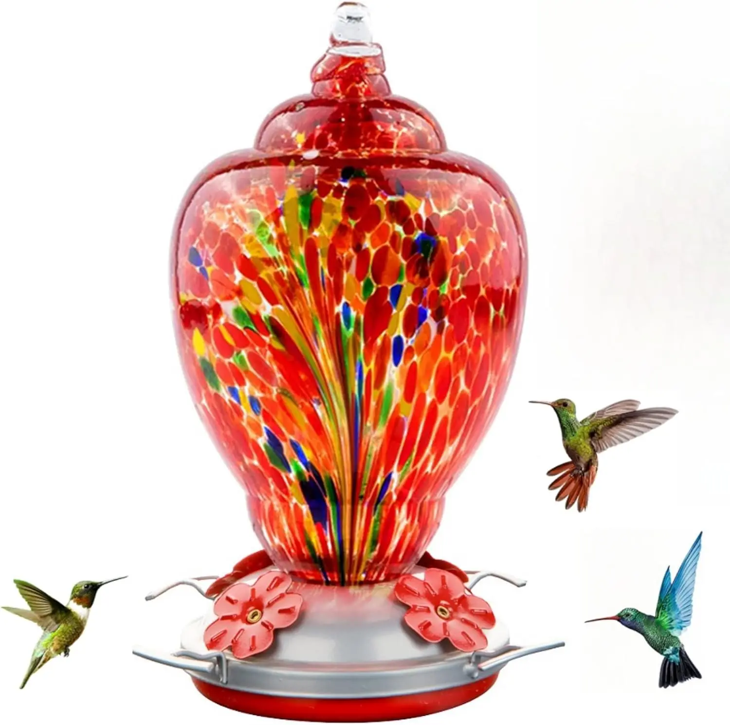 32oz Handmade Glass Hummingbird Feeder with Ant Moat