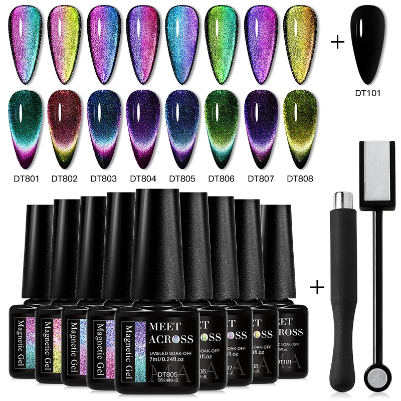 MEET ACROSS 11/9/10 Uds. Esmalte de uñas de Gel magnético de gato 9D Gel magnético semipermanente Nail Art Soak Off Kit de barniz de uñas de Gel UV