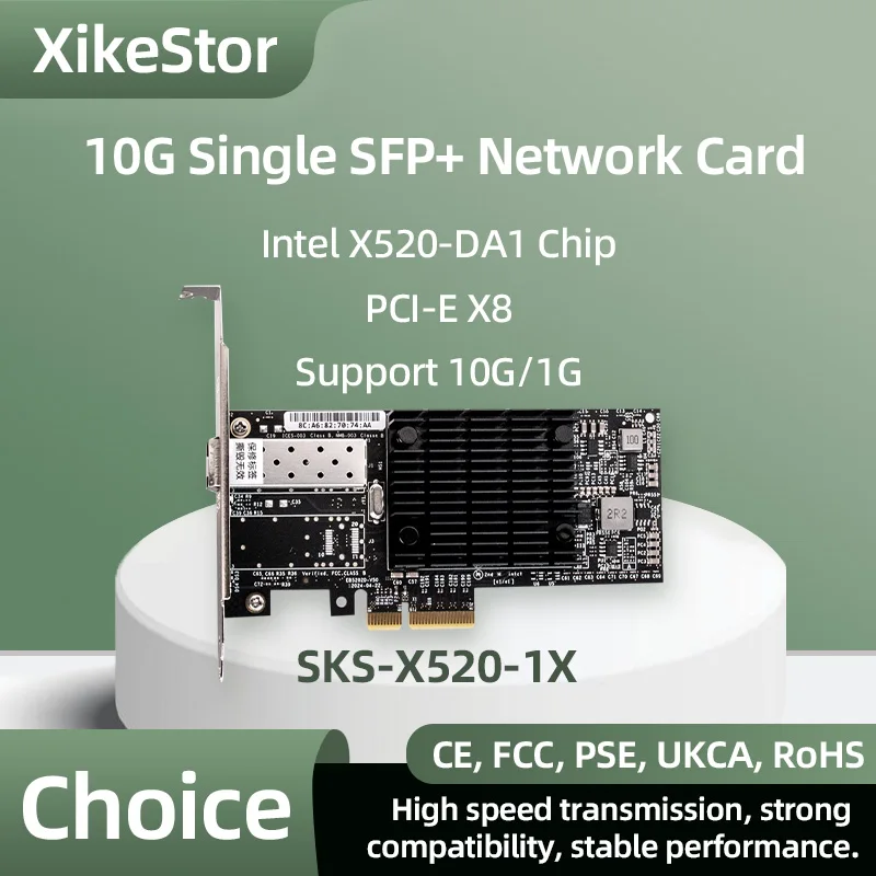 XikeStor Single 10G SFP+ Network Card X520-DA1 Chip PCI-E X8 Fiber Optics NIC Server Adapter