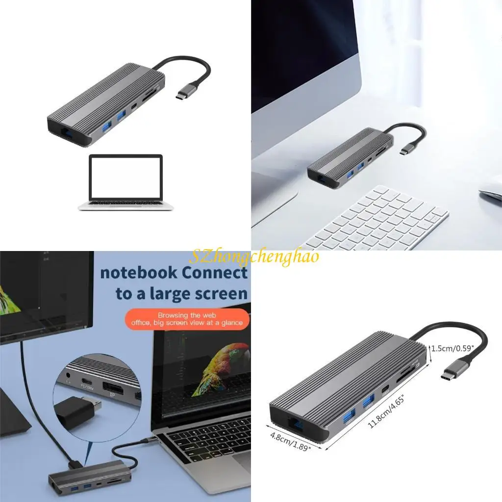 

Aluminum TypeC 10 In 1 HUB HDMI2.1 HDMI2.0 PD100w Rj45 LAN- 1000M TF Reader for HDTV Notebook SSD Usb Docking Station 601D