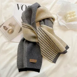 New Korean Autumn Winter Striped Matching Color Plaid Scarf Women'S Knitted Wool Thickened Student Bib Couple Winter Warm Scarf