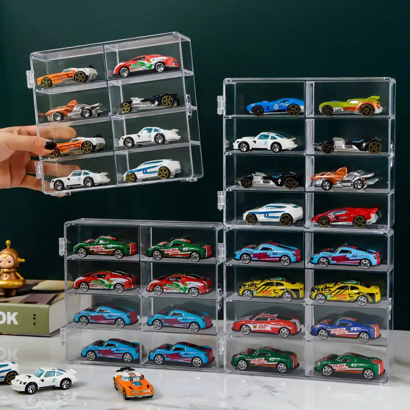 1/32/64 Transparent Acrylic Car Model Display Cabinet 8 Lattice Dustproof Storage Box Hot Wheels Matchbox Toy Storage Box