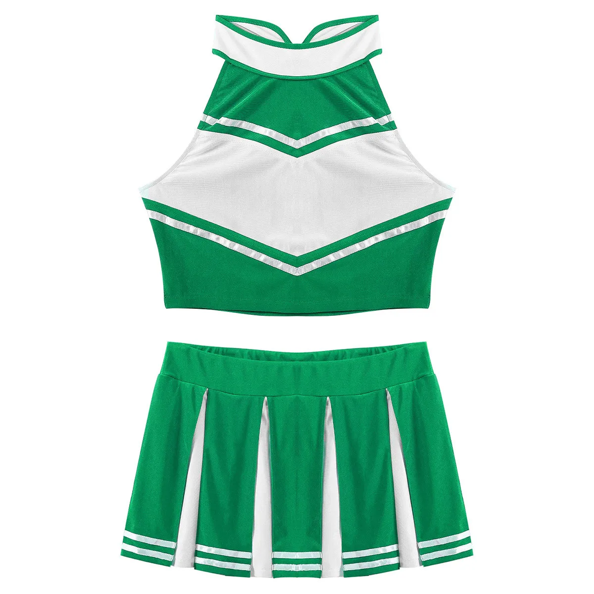 Women Adults Cheerleader Costume Suit Cheerleading Uniform Outfit 2Pcs School Girls Sleeveless Crop Top with Mini Pleated Skirt