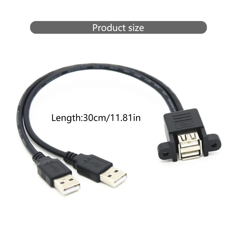 Câble d'extension USB 2.0 A mâle à femelle à 2 couches avec trous vis pour sur panneau, espacement 30 mm