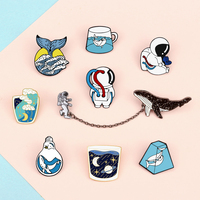 Fashion Cartoon Brooch Fish Badges Astronaut Dolphin Shark Whale Origami Crane Enamel Pins Denim Bag Marine Animal Jewelry Women