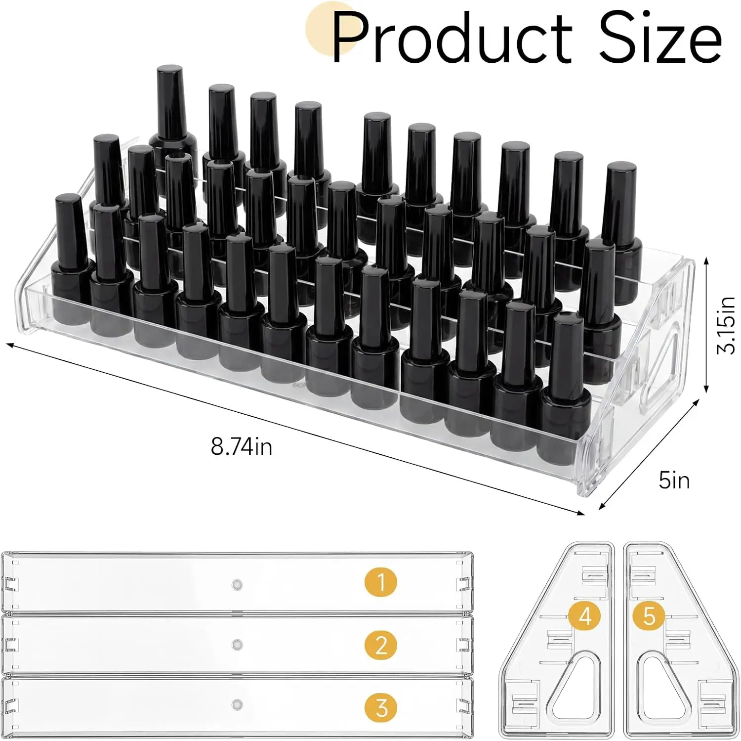 2Pcs Foldable Nail Polish Display Stand,Multi-compartment Storage Box,Nail Salon Bathroom Desktop Nail Care Space Saving Holder