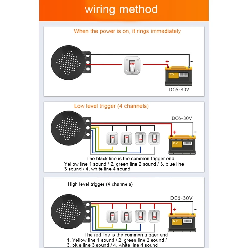 12-24V Car Start Voice Custom 4-Channel Trigger Speaker Voice Prompter Sound Alarm Reverse Siren Buzzer Horn Beep Truck