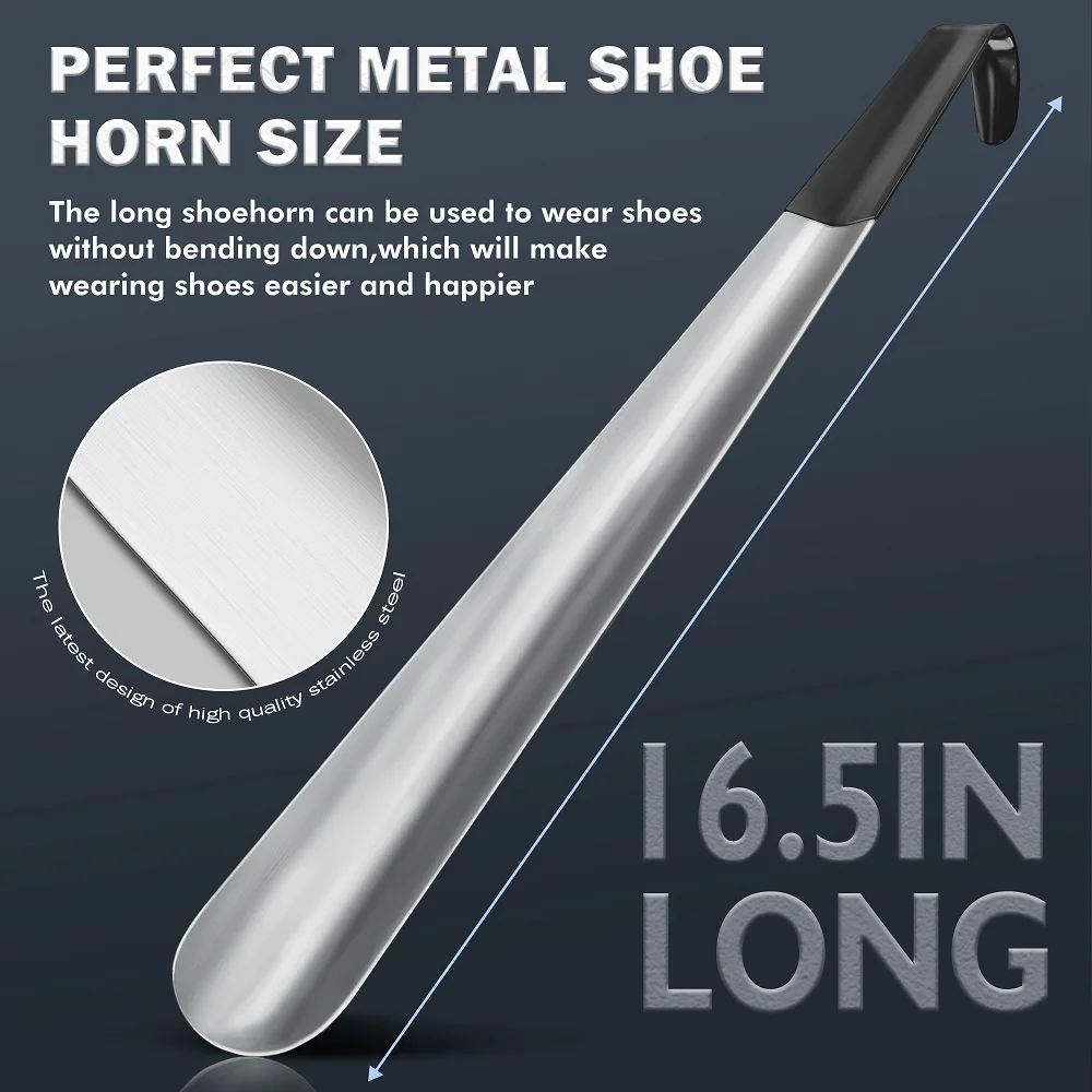 ZOMAKE Metal Long Shoe Horn Stainless Steel Shoehorn Helper Flexible Shoe Lifter 16.5