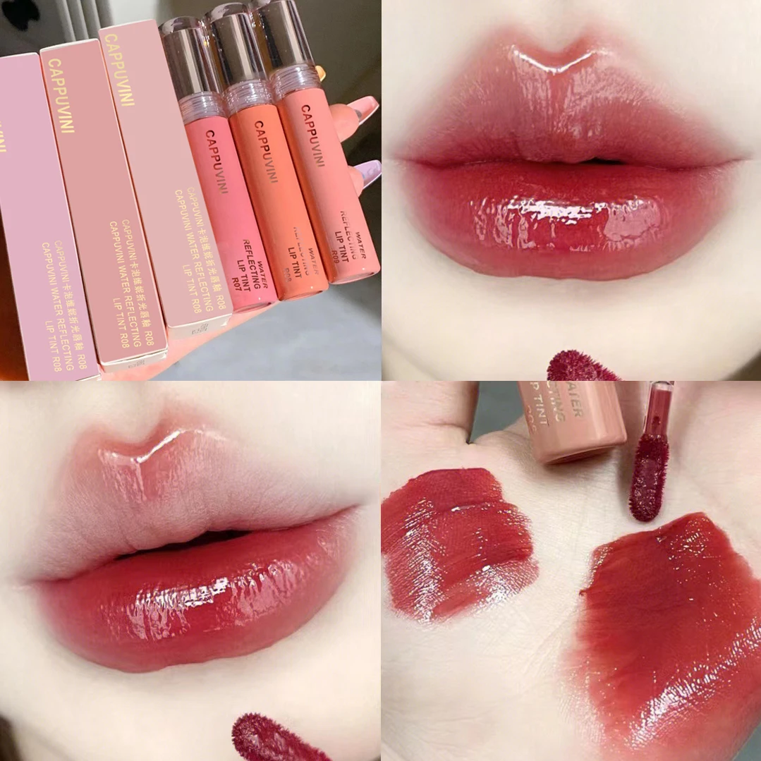 Long Lasting Cherry Pink Mirror Water Dyeing Lipgloss Lip Glaze Waterproof Moisturizing Liquid Lipstick Sexy Red Lip Tint Makeup