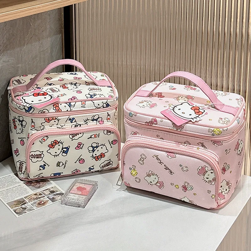 

New Sanrio Kawaii HelloKitty Large Capacity Makeup Bag Japanese Cartoon Portable Toilet Bag Couple's Holiday Gift