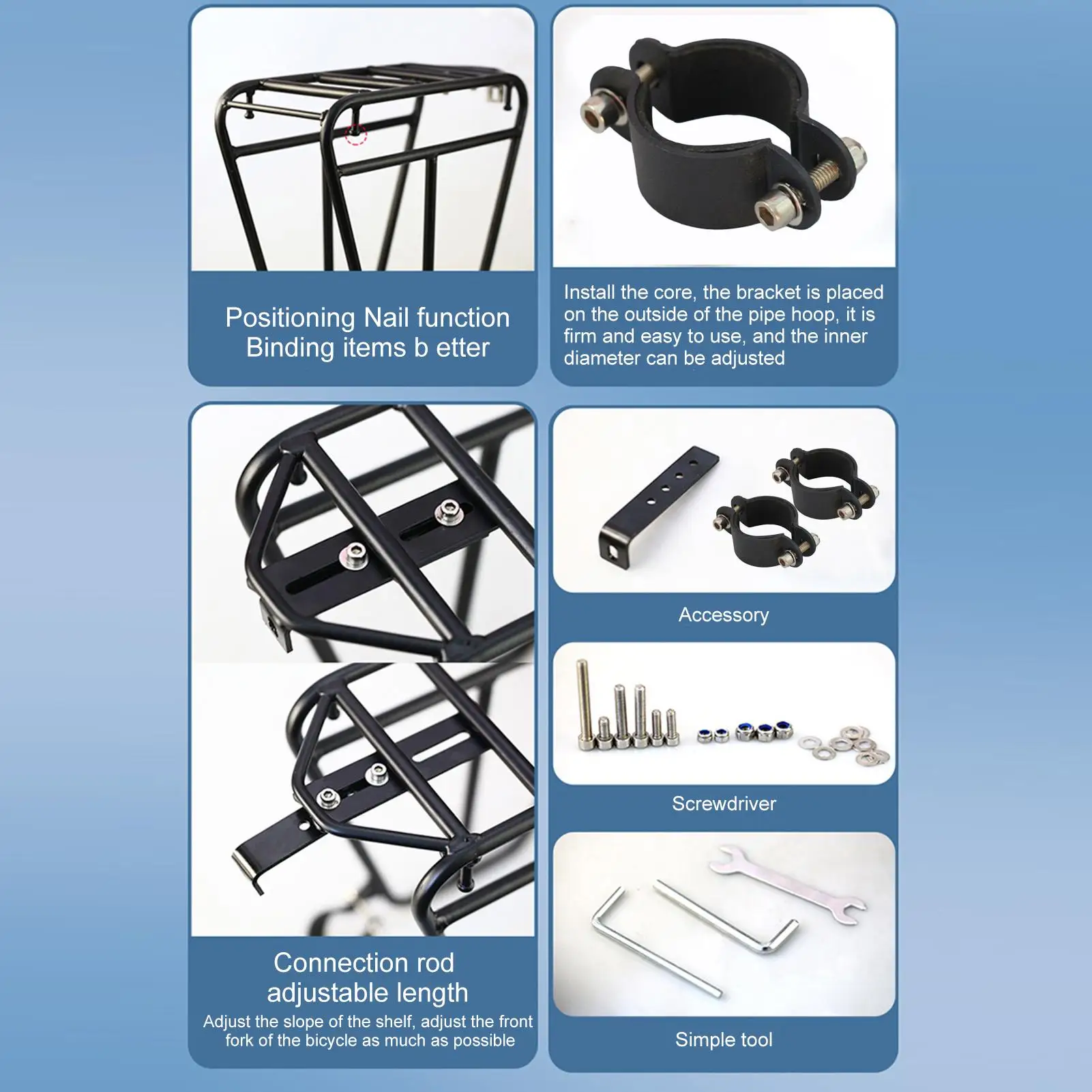 

Передняя стойка для велосипеда, багажник, туристический багажник, алюминиевый, вместимость 25 кг, сверхмощный стальной велосипедный туристический багажник для продуктов