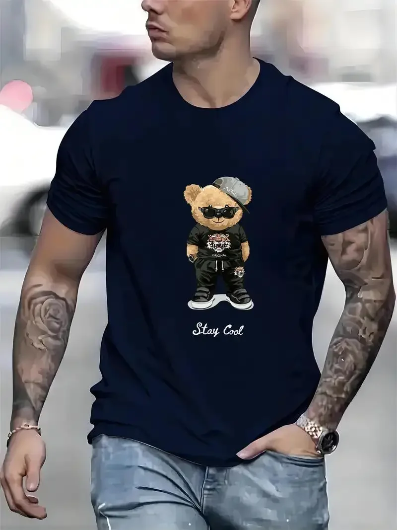 Cool Bear Print, Men\'s Pattern Cotton T-shirt, Summer Casual and Comfortable T-shirt, Men\'s Clothing