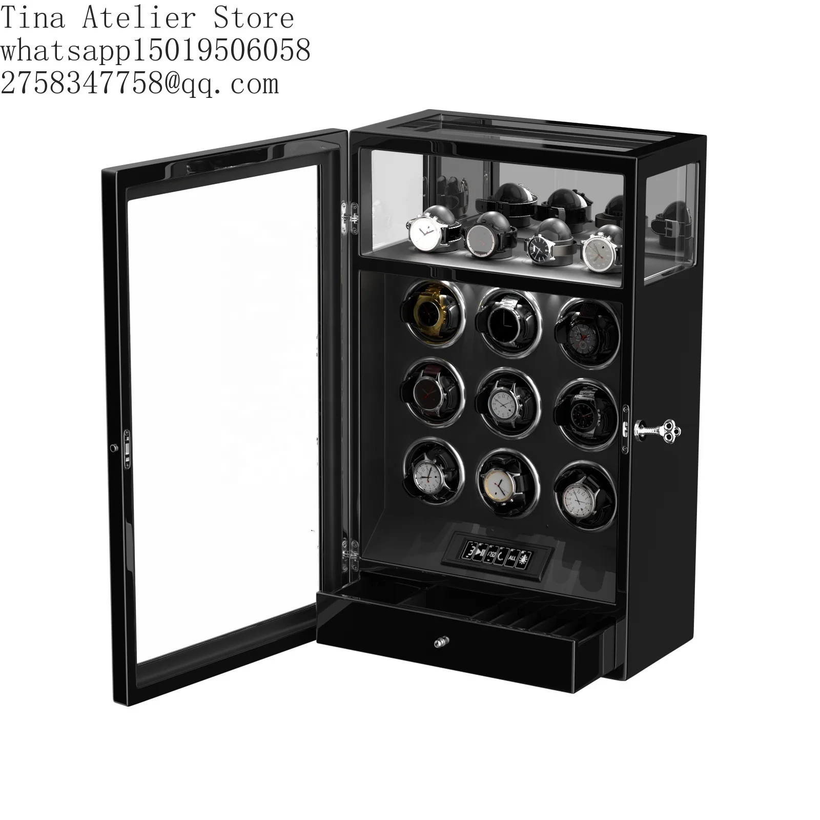 Large and Big 9 Slot Watch Winder Box Automatic Mabuchi Motor Diy Drawer Cabinet Watch Winder Box with Led Light and =Lock
