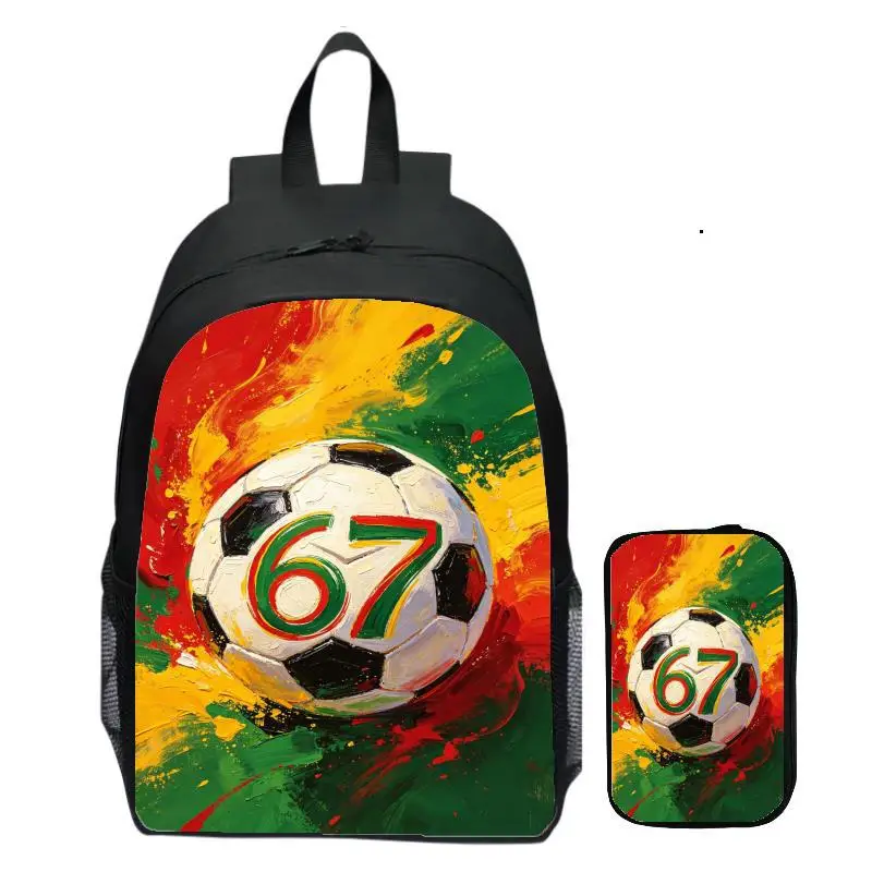Six Seven67 meme football children leisure primary and secondary school students male and female backpacks pencil case 2Pcs Set