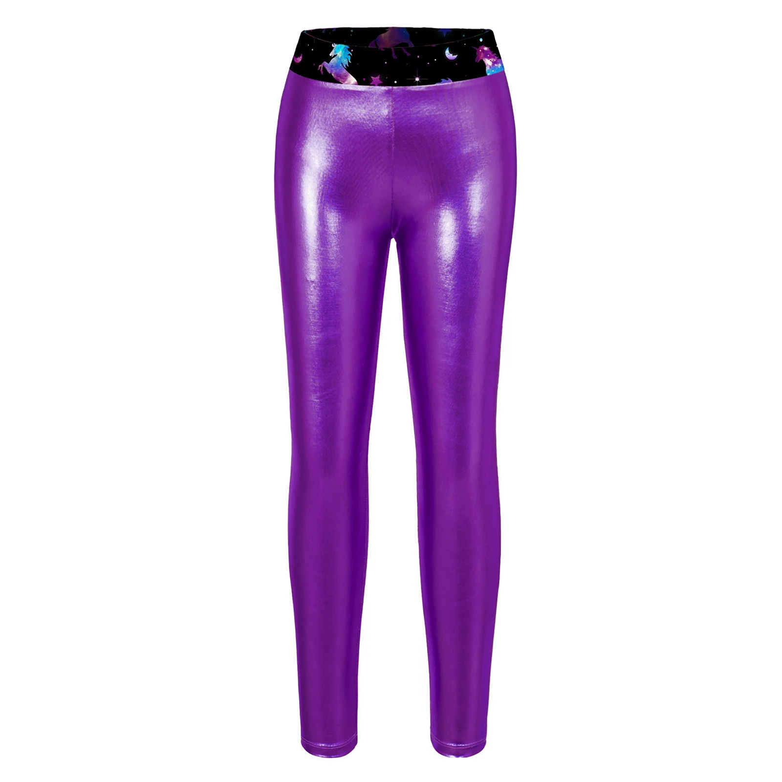 Kids Girls Metallic Shiny Leggings Leopard Printed Elastic Waistband Pants Dancewear Fashion Trousers for Dance Yoga Gymnastics