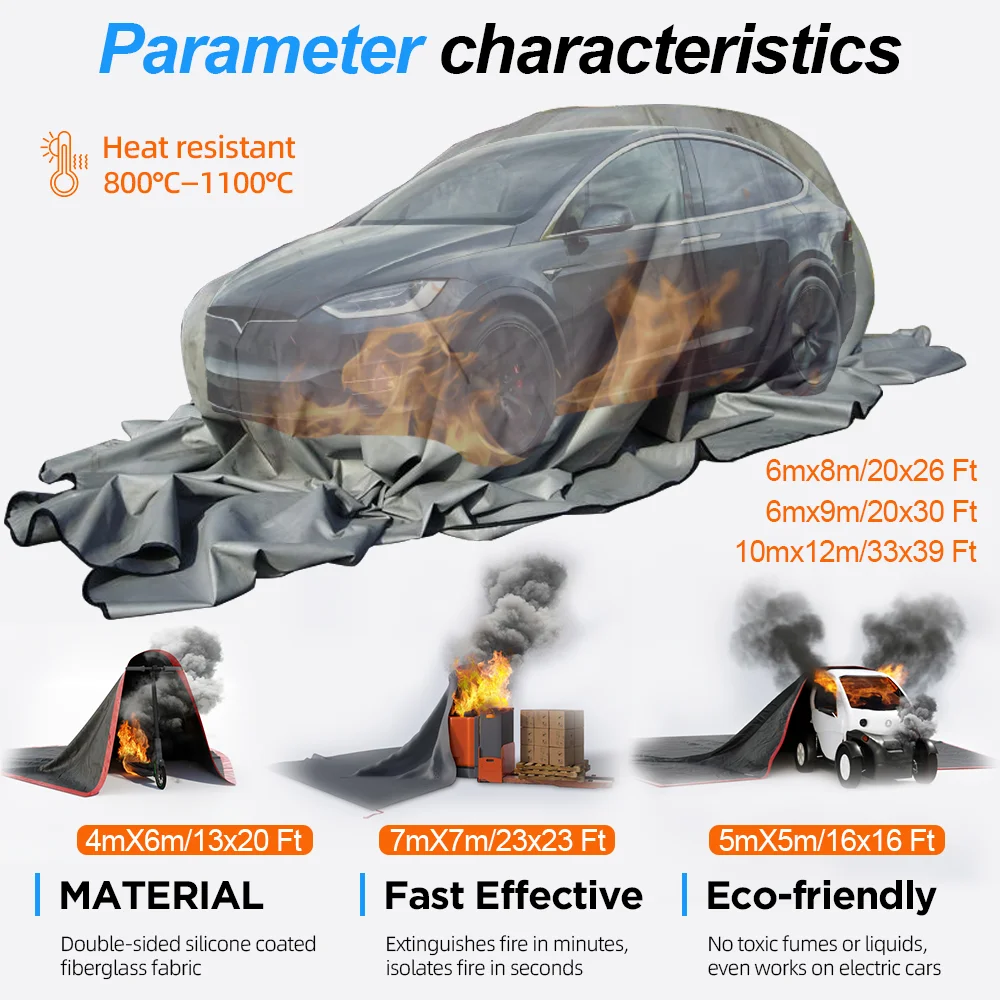 Car Fire Blanket High Eemperature 550C Vehicle Emergency Fiberglass Fire Blanket for Lithium