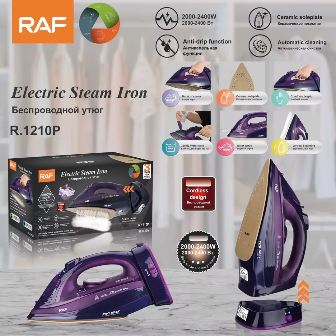 

Steam Iron 2400W for Clothes Ceramic Soleplate Cordless Handheld Electric Iron Steam Control Vertical Steam Anti-calc Self Clean